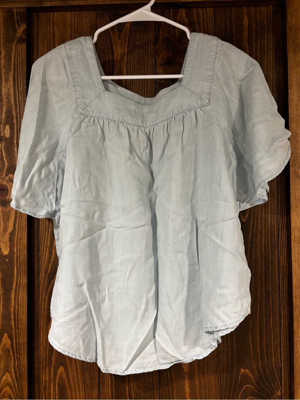 Universal Thread Chambray Denim Square Neck Flutter Sleeve Top Medium